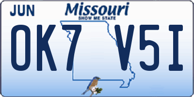 MO license plate OK7V5I