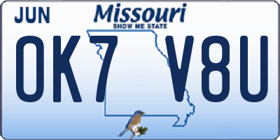 MO license plate OK7V8U