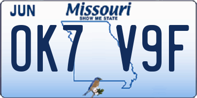 MO license plate OK7V9F