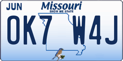 MO license plate OK7W4J