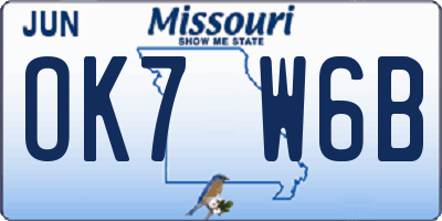 MO license plate OK7W6B