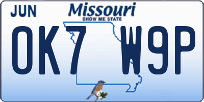 MO license plate OK7W9P