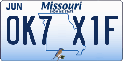 MO license plate OK7X1F
