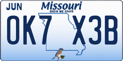MO license plate OK7X3B