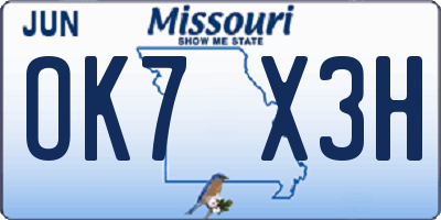 MO license plate OK7X3H