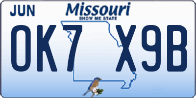 MO license plate OK7X9B