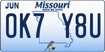 MO license plate OK7Y8U