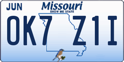 MO license plate OK7Z1I