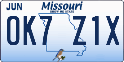 MO license plate OK7Z1X