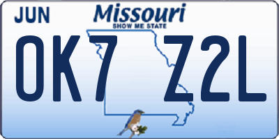 MO license plate OK7Z2L