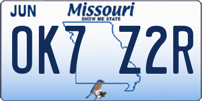 MO license plate OK7Z2R