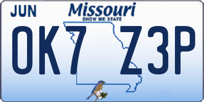 MO license plate OK7Z3P