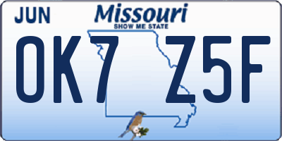 MO license plate OK7Z5F