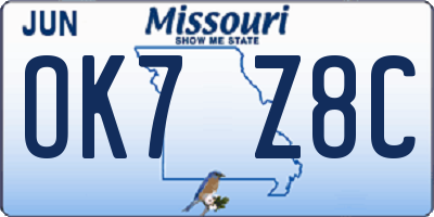 MO license plate OK7Z8C