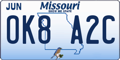 MO license plate OK8A2C
