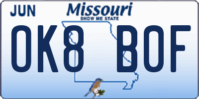 MO license plate OK8B0F
