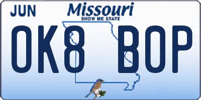 MO license plate OK8B0P