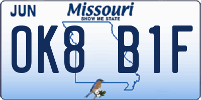 MO license plate OK8B1F