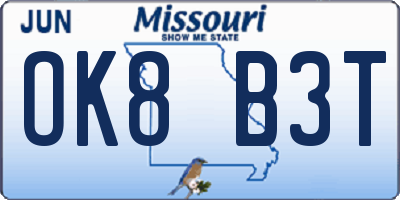 MO license plate OK8B3T