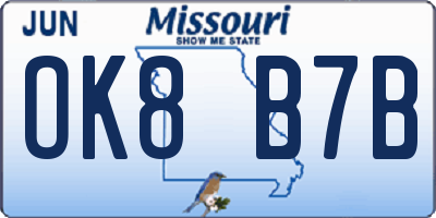 MO license plate OK8B7B