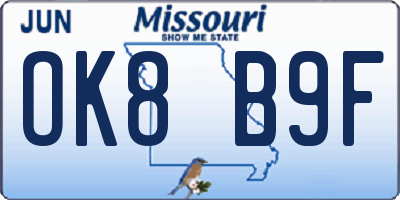 MO license plate OK8B9F