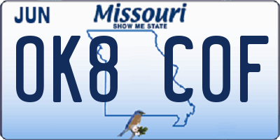 MO license plate OK8C0F