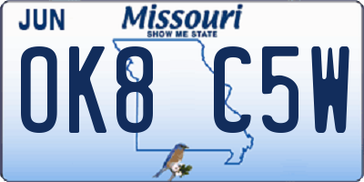 MO license plate OK8C5W