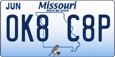 MO license plate OK8C8P