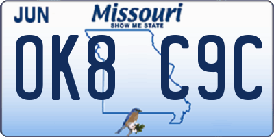 MO license plate OK8C9C