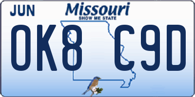 MO license plate OK8C9D