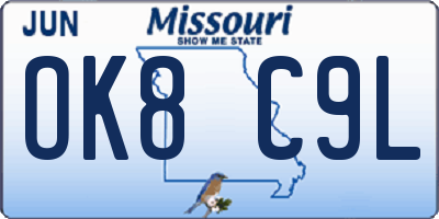 MO license plate OK8C9L