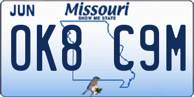 MO license plate OK8C9M