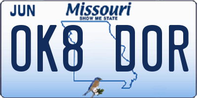 MO license plate OK8D0R