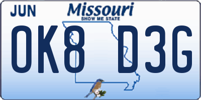 MO license plate OK8D3G