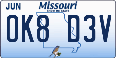 MO license plate OK8D3V