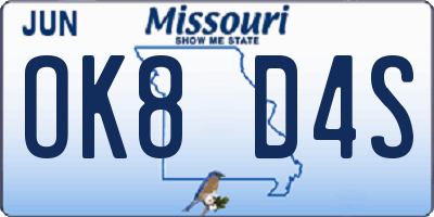 MO license plate OK8D4S