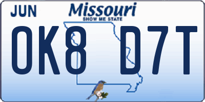 MO license plate OK8D7T