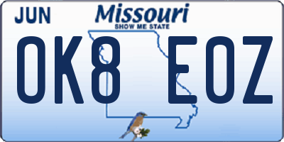 MO license plate OK8E0Z