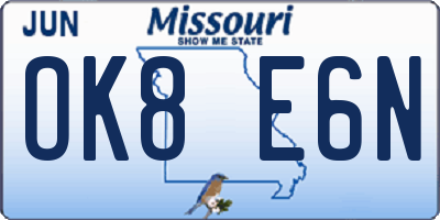 MO license plate OK8E6N