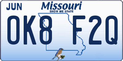 MO license plate OK8F2Q