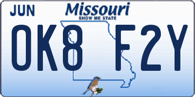 MO license plate OK8F2Y
