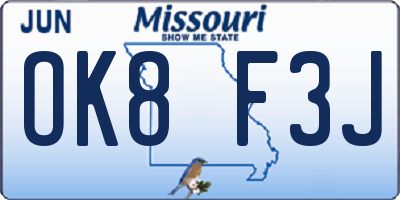 MO license plate OK8F3J