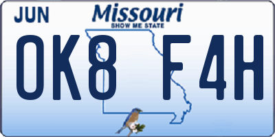 MO license plate OK8F4H
