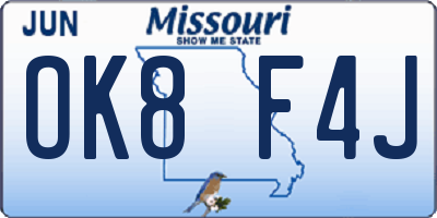MO license plate OK8F4J