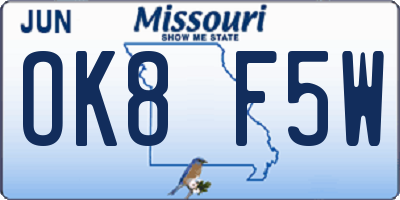 MO license plate OK8F5W