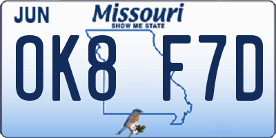 MO license plate OK8F7D