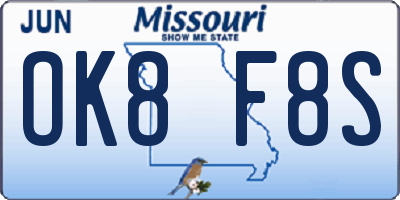 MO license plate OK8F8S