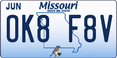 MO license plate OK8F8V