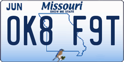 MO license plate OK8F9T