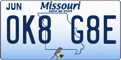 MO license plate OK8G8E